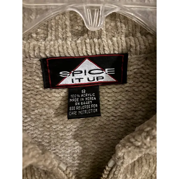 Spice‎ It Up Vintage Tan Ribbed Zip Up Cardigan Sweater Small Acrylic Knit Taupe - Image 3