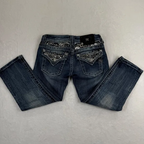 Miss Me Womens JY6191P Cuffed Capri Jeans Dark Wash Sequin Embellished Size‎ 25 - Image 2