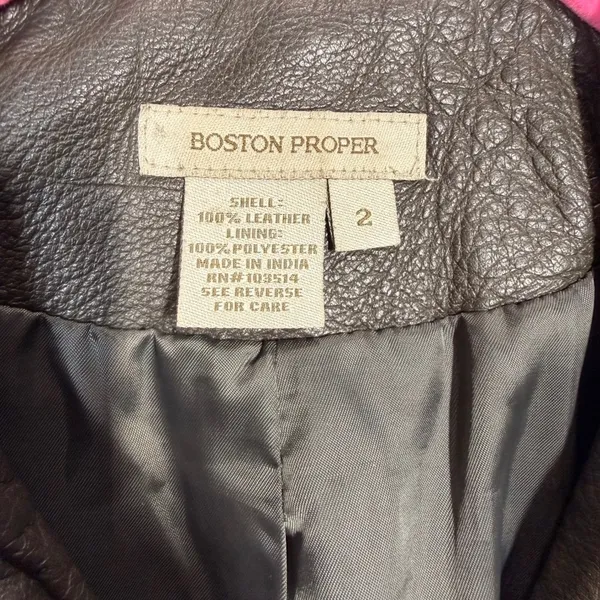 Boston Proper Leather Moto Jacket‎ Women's Size 2 Olive Green Zip Front Pockets - Image 5
