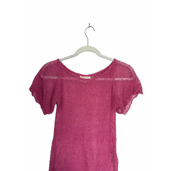 Ambra Maddalena Womens Sz L Pink Frankie Open Knit Sheer Stretchy Top Vintage - Image 2