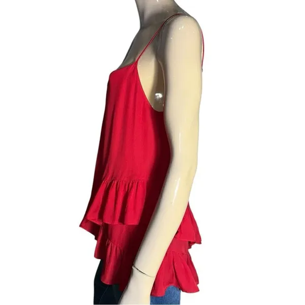 Madison Marcus Women’s S Red Silk Double Ruffled Hem Spaghetti Strap Camisole - Image 4