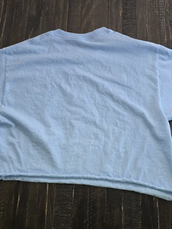Vintage `94 Ford Bronco Built Wild Graphic T-Shirt Women's Cropped Medium Blue - Image 2