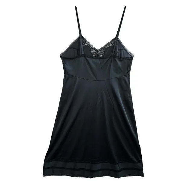 Adonna JCPenney Black Nylon Lace Slip Dress Vtg Lingerie Sz 38 M Y2K Whimsygoth‎ - Image 2