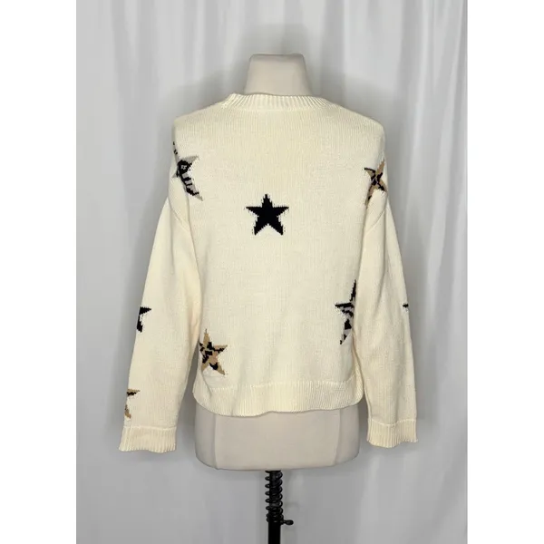 RAILS Perci Animal Star Sweater Ivory Black Camel Cotton Blend Knit X-Small - Image 9