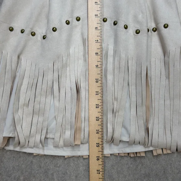 Western Boho Fringed Studded Mini Skirt Women S Beige Festival Costume SHEIN - Image 8