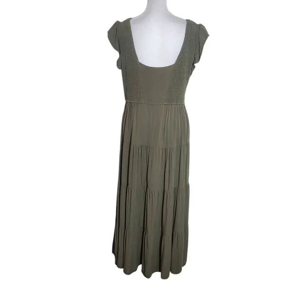 Pretty Garden Olive Green Smocked Midi Dress Size Large Green Cottagecore Dress - Image 2