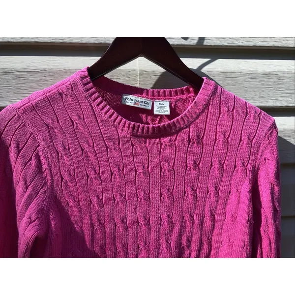 Polo Jeans Co‎ Ralph Lauren Sweater Womens M Medium Pink Cable Knit - Image 2