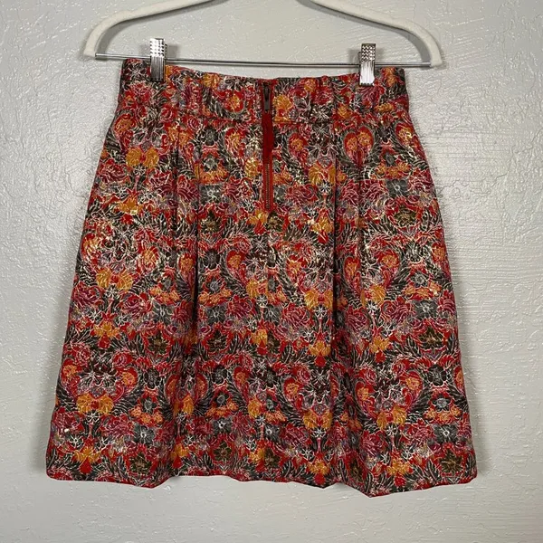 Maeve Anthropologie Women S Rosie Floral Gold Pleated Brocade Skirt Pockets - Image 5