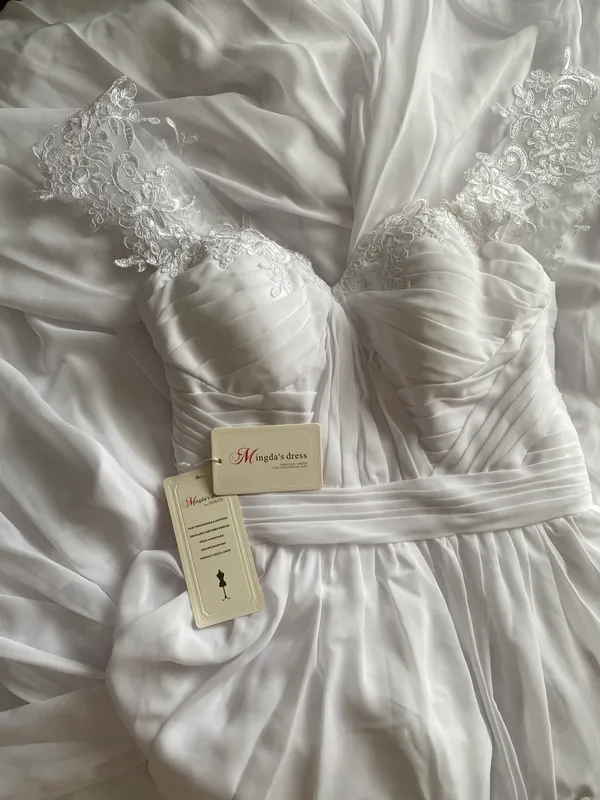 Mingda White Lace Floral Off The Shoulder Wedding Dress - Image 3
