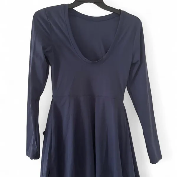 Navy Blue Long Sleeve Tie Front Romper Dress Skort - Image 3