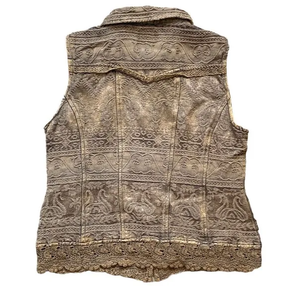 Vintage Flashback‎ Vest Metallic Brown Floral Detail Lace Embroidered High Neck - Image 3