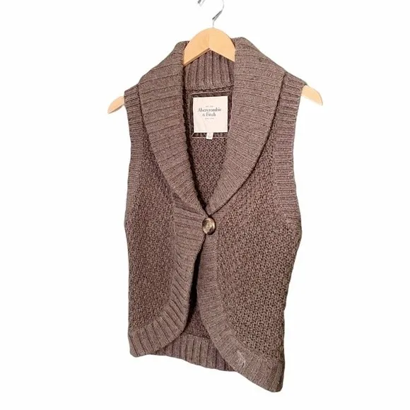 Abercrombie & Fitch Y2K Wool Sweater Vest Brown Shawl Collar Women’s Size Small - Image 4