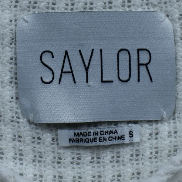 Saylor White Knit Boat Neck Sweater V-Panel Eyelet Fringe Detail Small - Image 7