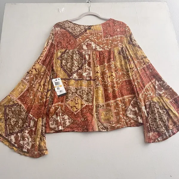 NEW Rip curl Tassel Bell Sleeve Top Blouse SMALL Boho Beach Surf Rust NEW - Image 4