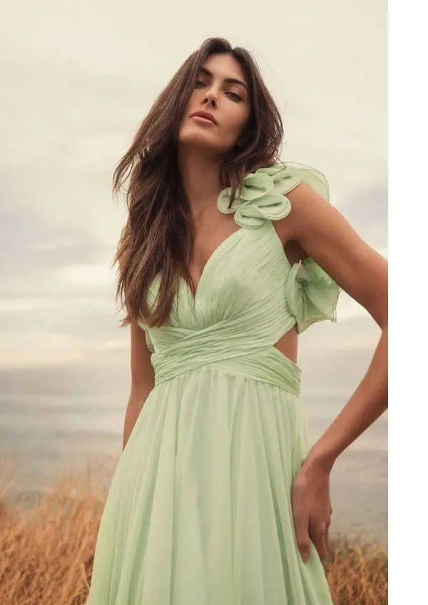 Mac Duggal Ruffle Tiered Cut-Out Chiffon Gown mint color size 8. H - Image 6