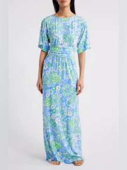 Lilly Pulitzer Parigi Maxi Dress Womens Small Blue Floral NWT Plumes In Bloom - Image 3