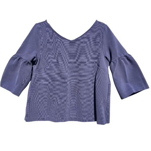 Ann Taylor -1687- 3/4 Bell Sleeve V-neck Purple Top Women's Large‎ - Image 2