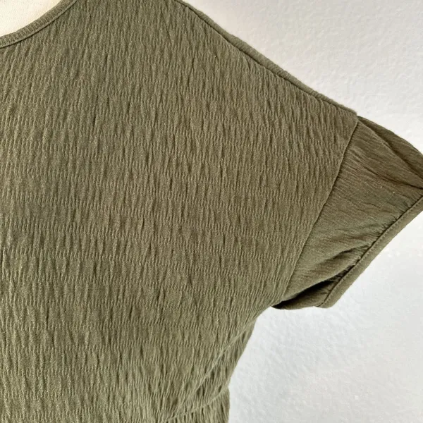 Madewell Oversized Tiered Mini Dress Size S‎ Green Crinkle Knit Cotton Blend - Image 3