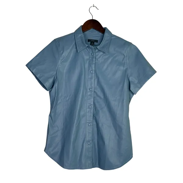 J.Crew Slim Fit ShortSleeve Faux Leather Shirt Snap Button Down 4 Dusty Sea Blue - Image 12