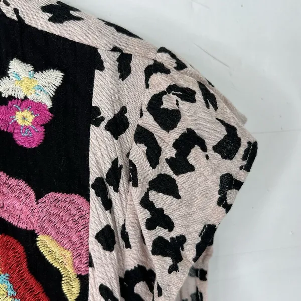 Savanna Jane Size L Blouse Leopard Print Embroidered Floral Top Boho Women's - Image 8