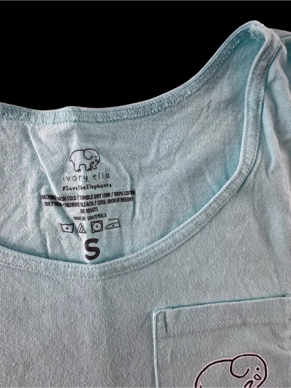 ivory ella mint green Girls Tank with Pocket Elephant - Image 2