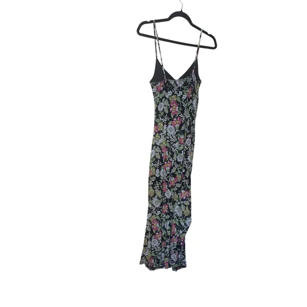 No Comment Women Maxi Dress M Black Floral Mesh Spaghetti Strap Boho Cinched Hem - Image 3