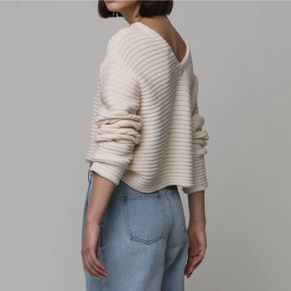 OAK + FORT Cream Ribbed Texture Sweater Pullover Top Size XS - Image 2