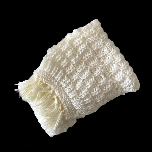 Handmade Cream White Crochet Knit Tassel Scarf - Image 2