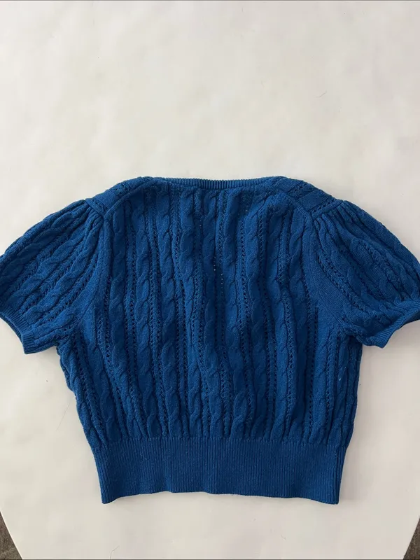 Wilfred Fey Cardigan Merino Wool and Cotton Short Sleeve Ultramarine Blue S $98 - Image 6