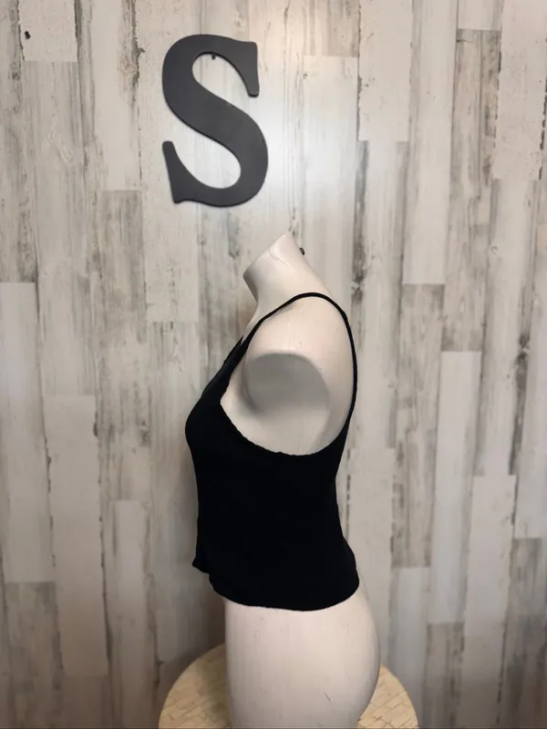 Final Touch High Neck Crinkle Ribbed Cami Crop Top Womens Small Black USA - Image 4