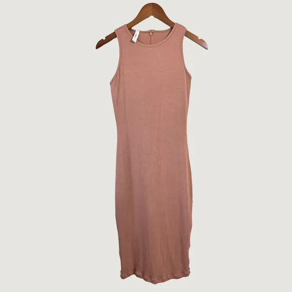 Popilush Built-In Shapewear Ribbed Slip Dress Mauve Pink Sleeveless Midi Large - Image 8