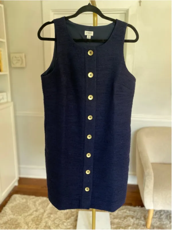 J.Crew Navy Boucle Shift Dress Quiet Luxury Coastal Parisian‎ Classy Preppy 8 - Image 2