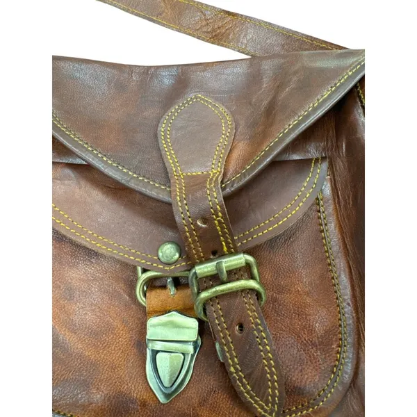 Firu womens Vintage Leather Handmade crossbody Purse 9x10 SKU 7164 - Image 2