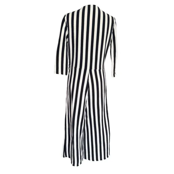 Lea & Viola Black White Striped Wide Leg Jumpsuit Twist Front V‎ Neck Size Large - Image 5