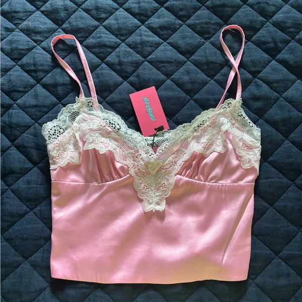 Edikted Pink and Cream Lace Tank Top - Image 2