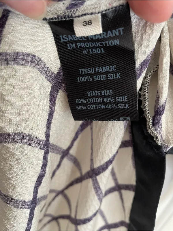Isabel Marant Black and White Grid Print V-Neck Silk Blouse Size 38 US Size 6 - Image 6