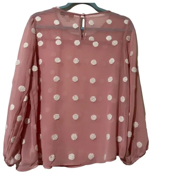 Elegant Sheer Blouse with White Polka‎ Dots Pink Size L - Image 2