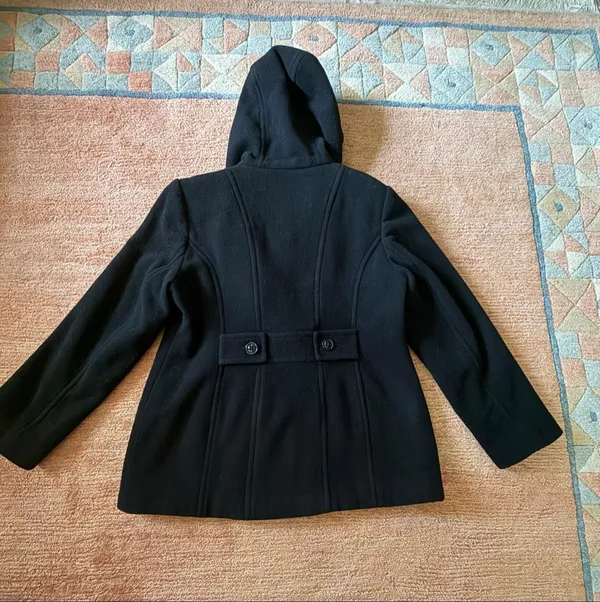 Braetan Black Wool Blend Hooded Peacoat Size L Double Breasted - Image 9
