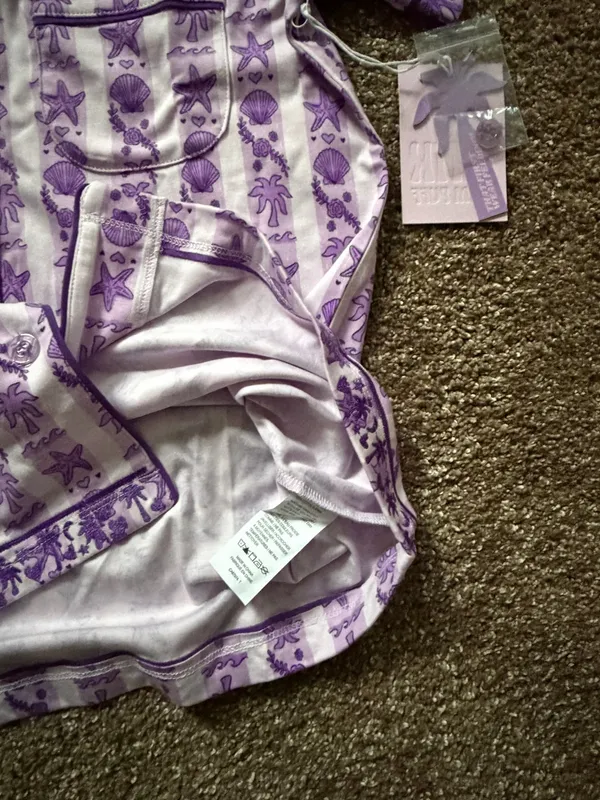 Pink Palm Puff Pajamas - Twilight Purple - Size Medium, NWT w/ Bag and Box - Image 3