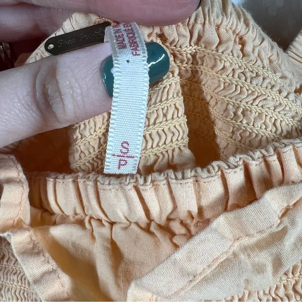 Free People Peach Smocked Bell Sleeve‎ Crop Top - Image 3