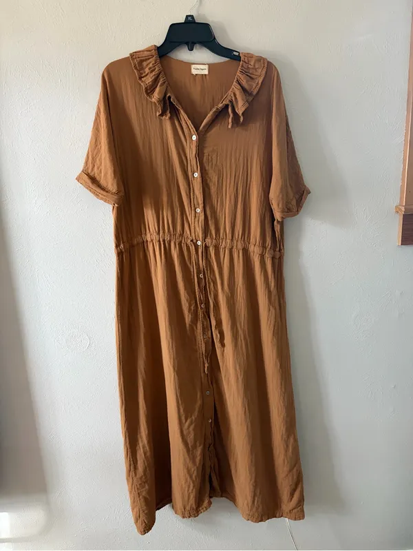Ruffle-Collar Long Sleeve Button Poudre organic Camarine madame dress - Image 6