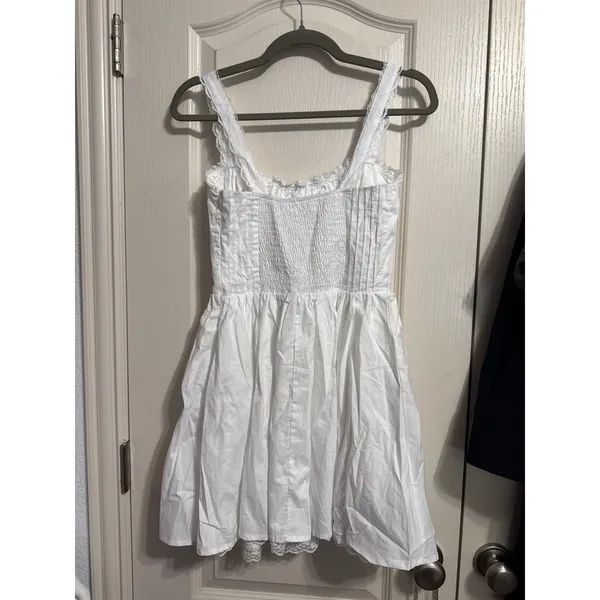 White Milkmaid Mini Dress Cottagecore Coquette Fairycore Western Ribbon Tie - Image 3