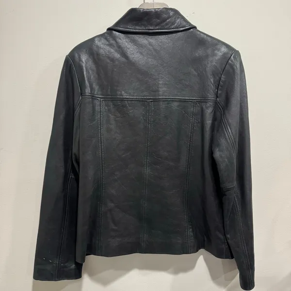 Black Genuine Leather Fitted Jacket Avanti Women’s L Button Front - Image 2