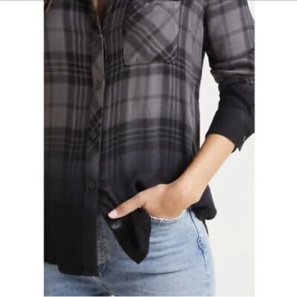 RAILS Hunter Charcoal Jet Dip Dye Plaid Button Down Shirt S Small Flannel Grunge - Image 4
