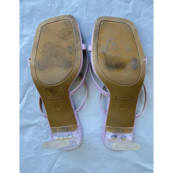 Womens 7 Lavender Patent Strappy Clear Lucite Heel Y2K Sandals Top Moda - Image 11