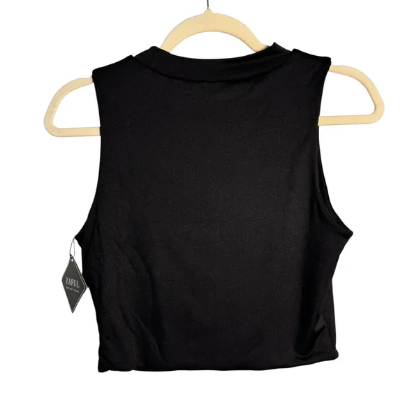 Zaful Women's Black Mock Neck Sleeveless Crop Top Blouse Tank US 4 EU‎ 36 - Image 9