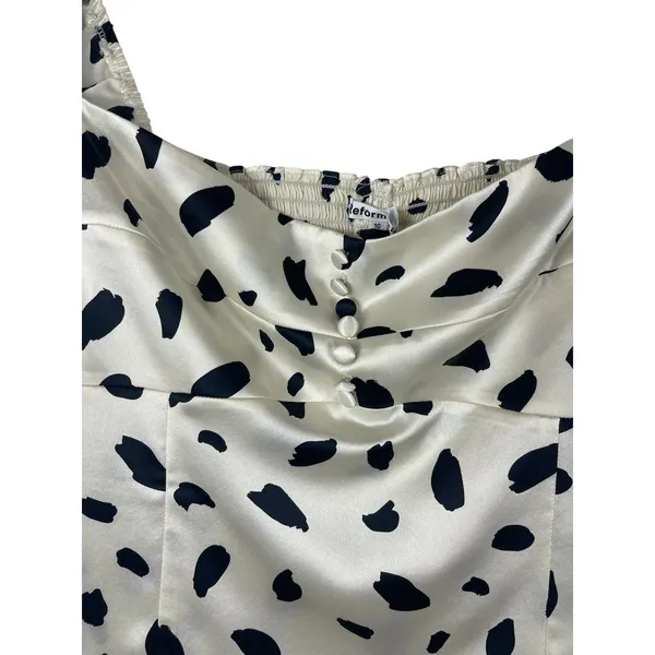 Reformation Abigale Top Silk Polka Dot Puff Sleeve Smocked Crop Size 10 NWT - Image 6