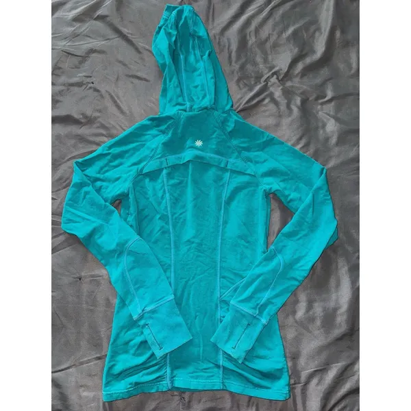 Athleta Half Mile Running‎ Light Weight Jacket Teal Green Hooded Half Zip Sz 2XS - Image 5