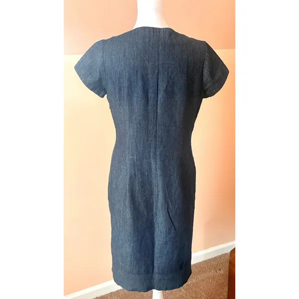Boden Denim Shift Dress Womens 4L Blue‎ Excellent Pintuck Pocket - Image 3