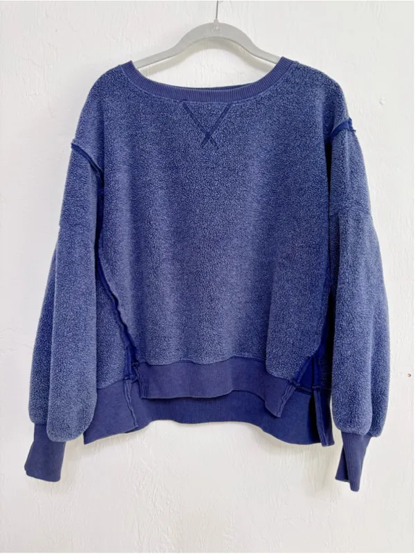 Women's American Eagle Big Hug Crewneck Blue Sweatshirt Oversized Open Size - Image 2